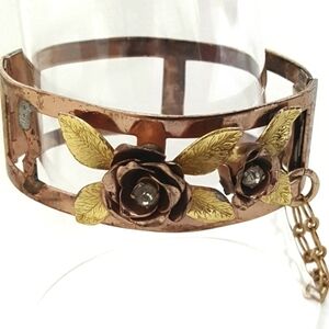 Vintage 1940s Cuff Coro Bracelet Roses Copper